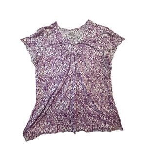 JMS Just My Size 4X Purple Floral Print Top Short Sleeve Stretch Blouse 26W/28W
